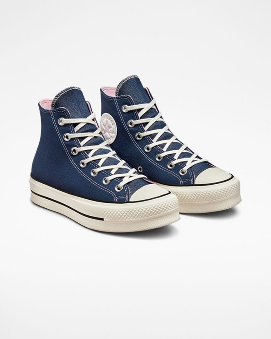 Zapatos Plataforma Converse Chuck Taylor All Star Lift Denim Altas Mujer Azul Marino Naranjas Rosas | PE 48W572